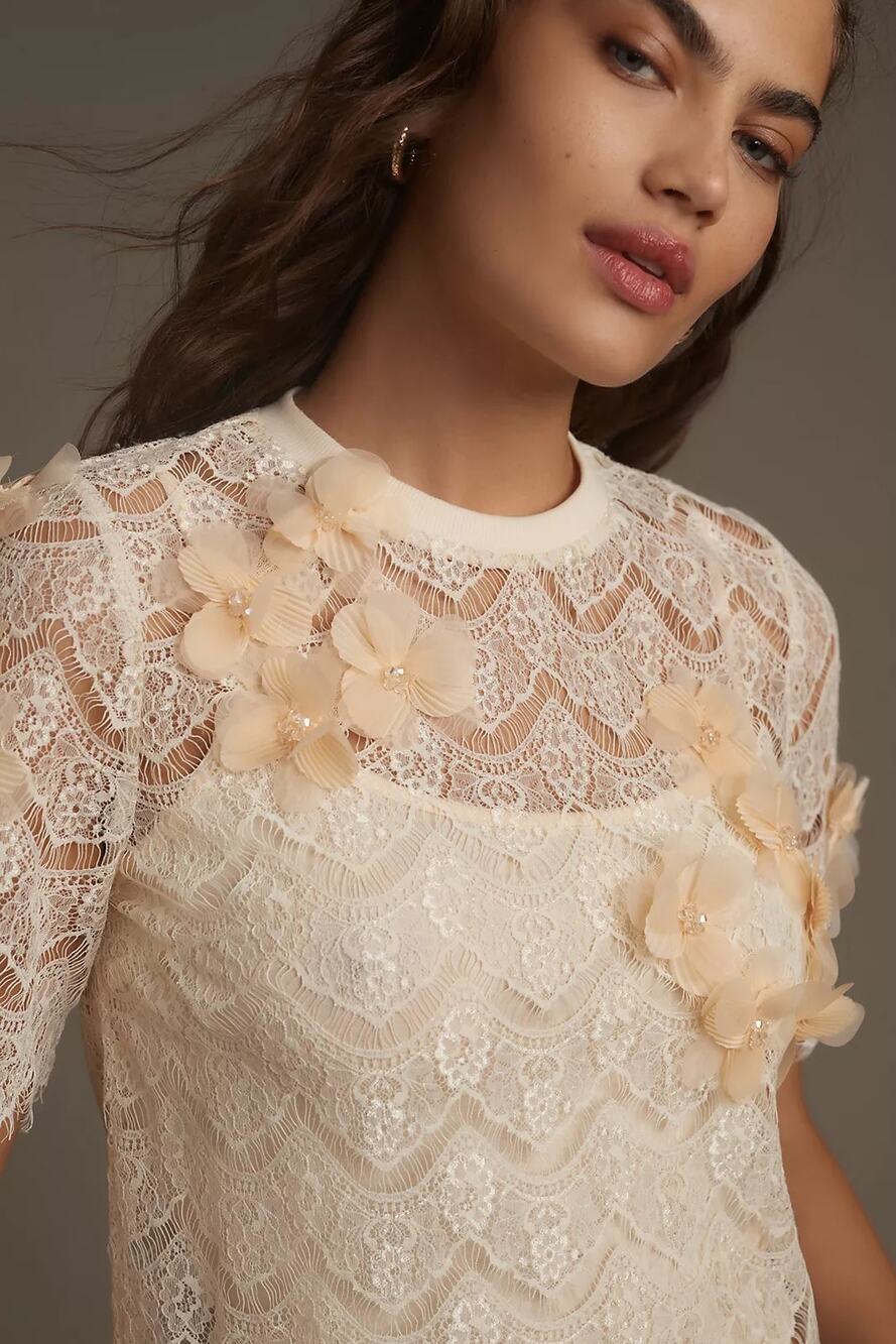 Sunday In Brooklyn Anthropologie Lace Embellished Top NWT